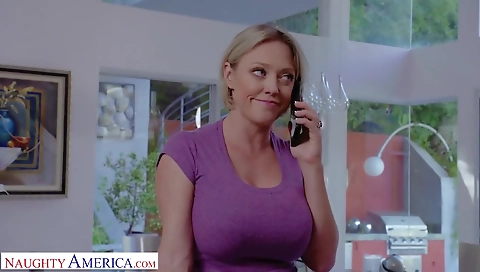 Blonde cutie with huge tits gets it from behind