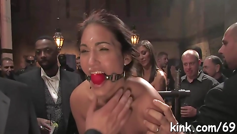 Sexy blondie with a girl in the bathroom