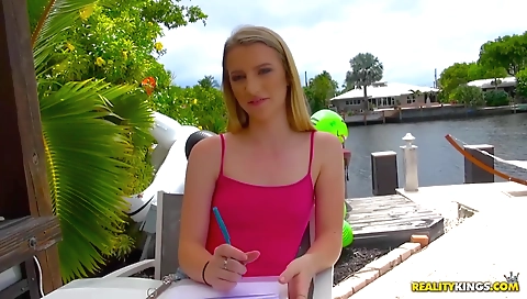 Hot blonde enjoys sex toy